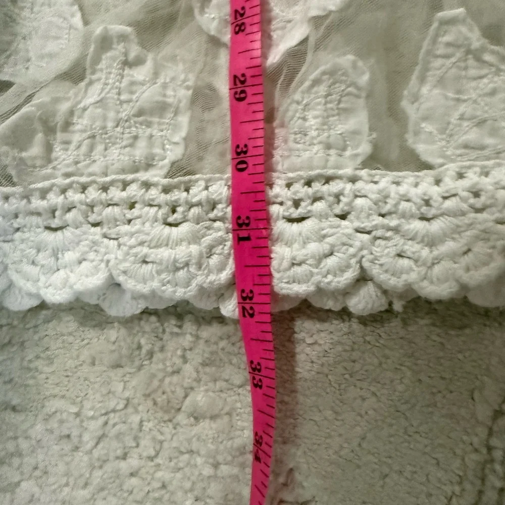 Letarte Handmade Lace Cover Up Dress White Sheer Crochet Trim Boho Beach‎ Size L
